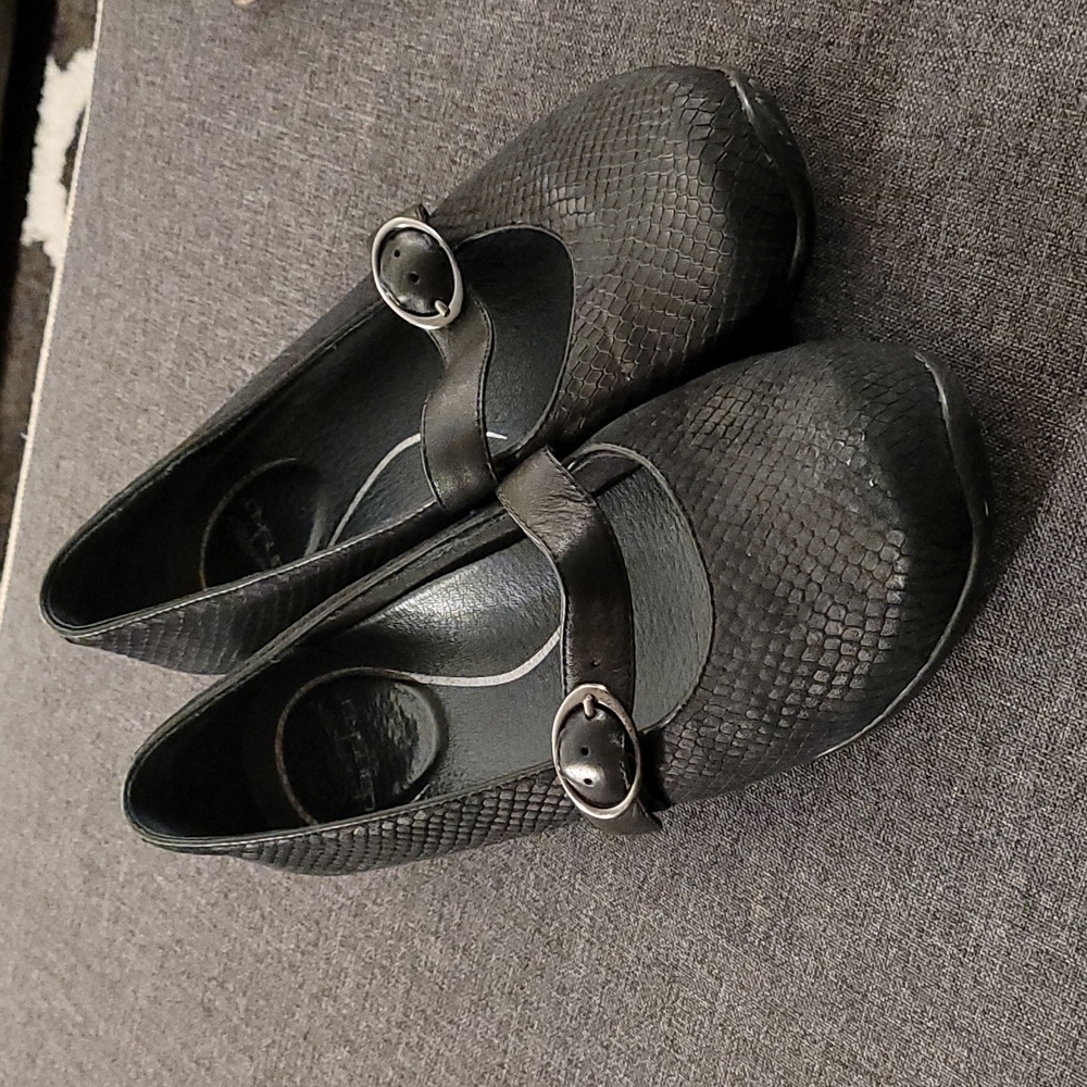 Dansko Black Textured Mary Jane Clogs with Buckle